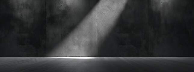 Banner, A dark room with a wall and a light shining on it,Minimalist Illumination: A Dark Room with...