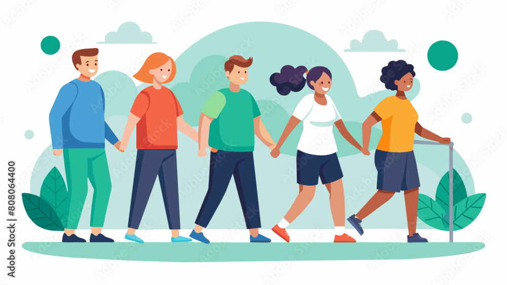Poster a rehab group participates in a guided soft track walking session led by a certified instructor.. ve