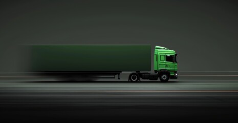 Green truck moving fast on a smooth highway illustrating speed and efficiency in logistics