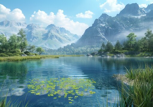 Tranquil Mountain Lake Scenery
