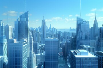 Obraz premium Blue cityscape with skyscrapers and a river