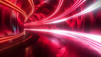 Neon tunnel with bright glowing lines in dark D render. Concept Neon Lights, Futuristic Design, 3D Art, Glowing Aesthetics