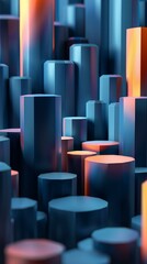 Fototapeta premium 3D rendering of blue and orange hexagonal columns