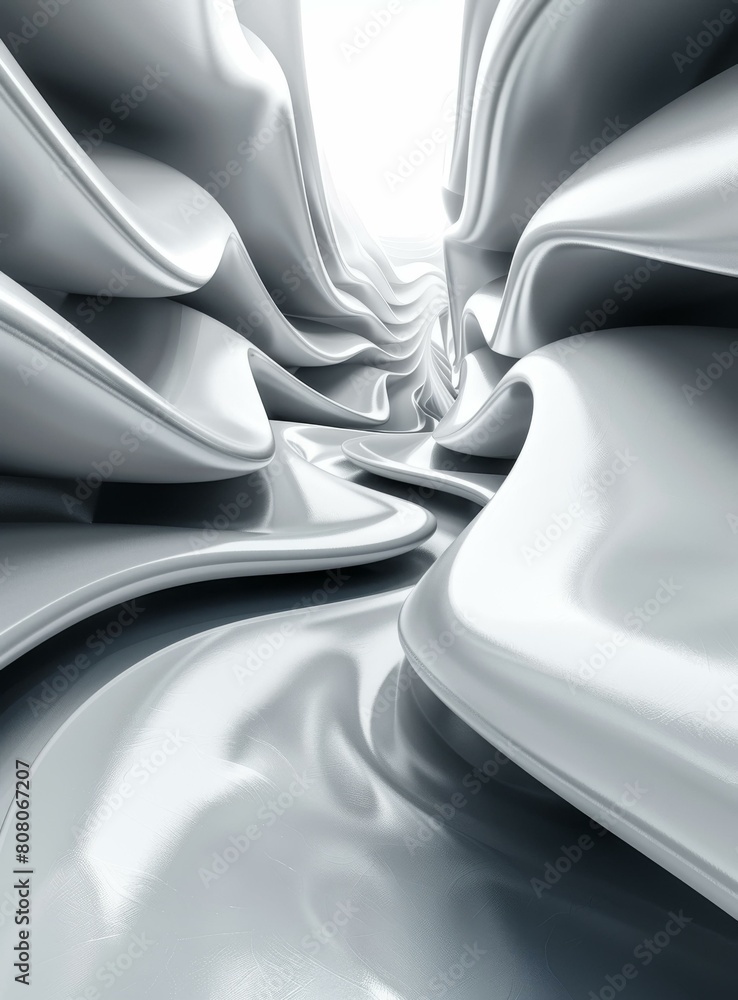 Poster silver 3d rendering of a curved tunnel