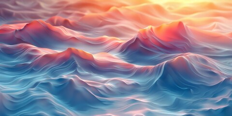 Fototapeta premium Colorful 3D rendering of a mountainous terrain with smooth and wavy shapes