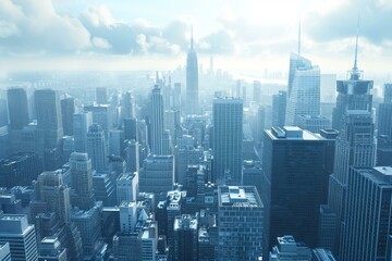 Fototapeta premium New York City skyline with skyscrapers and clouds in blue