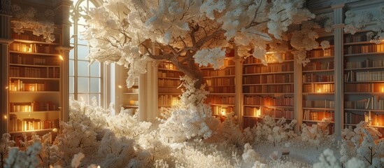 Illuminated Stacks of Literary Delights A Serene Diorama of Intricately Cut D Books and Flickering Candlelight