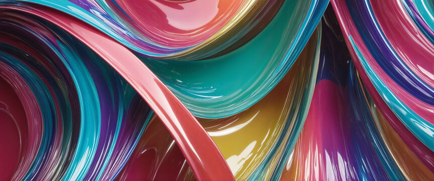 Colorful 3D Rendered Wave Shape with Glossy Glass Elements
