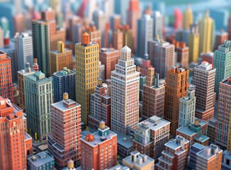 Obraz premium A 3D rendering of a city with many skyscrapers.