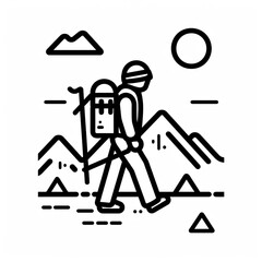 Black outline icon of hiking sports. Isolated on a white background. 
