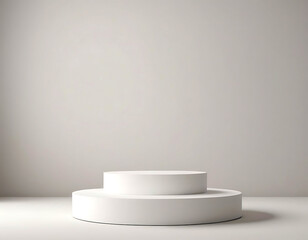 Market podium - white round platform for product placement on white background.
