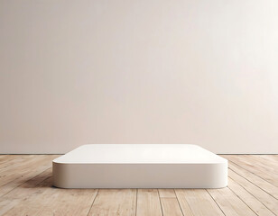 White rectangular platform against a background of boards.