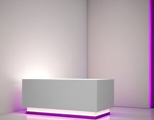 White rectangular platform with purple illumination.