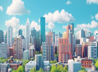 Obraz premium Small City with Blue Sky and White Clouds