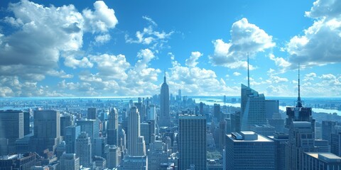 New York City skyline with clouds in the background