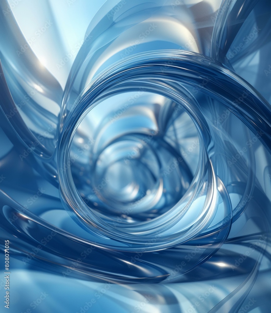 Poster blue and white abstract 3d rendering of a tunnel