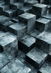 Abstract 3D rendering of a cityscape made of concrete blocks.
