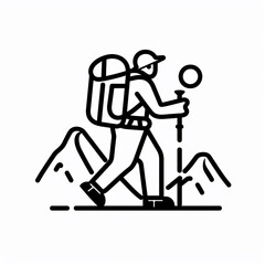 Black outline icon of hiking sports. Isolated on a white background. 