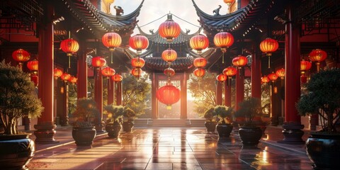 Obraz premium Chinese courtyard with red lanterns