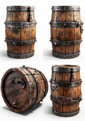 An old wooden barrel with metal hoops and rivets