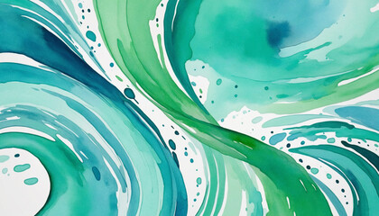 Collection of watercolor swashes in shades of aquamarine, emerald, and blue, creating an abstract border frame for design layout, isolated on a transparent background 