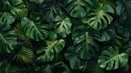 A lush green background of tropical leaves.