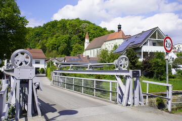 Drawbridge over the Ludwig-Donau-Main Canal in Kelheim. Bavaria, Germany.
