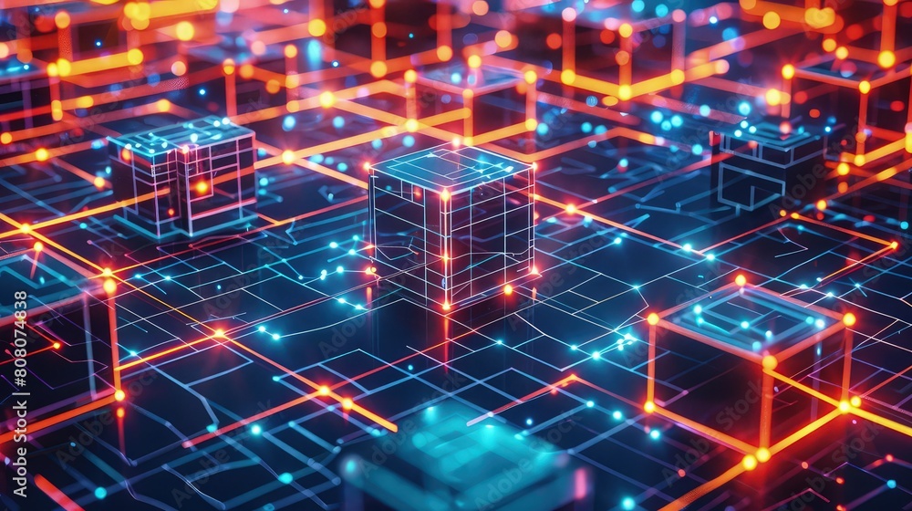 Poster an abstract background of illustration neon color geometric cubes background technology background