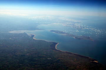 Bilbao spain coast from franche la rochelle aerial view panorama from airplane