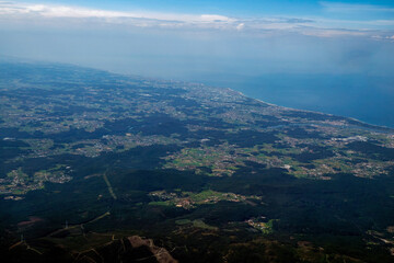 Douro valley near porto Aerial view from airplane, Portugal