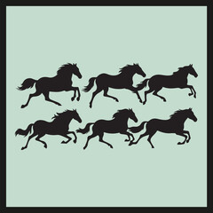 Galloping Horses black Silhouette vector