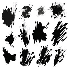 Black ink splattered on a white background.