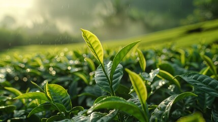 tea plantation harmony, tea leaves rustling in the wind create a symphony of nature at the serene tea plantation, where productivity merges with tranquility