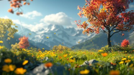 Tranquil Mountain Meadow in Full Bloom
