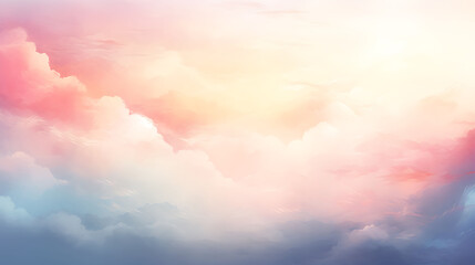 Design a watercolor background featuring a dreamy cloudscape at sunrise
