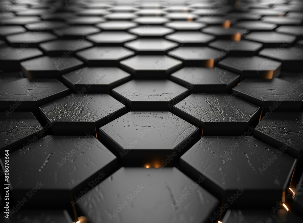 Poster black and yellow 3d honeycomb grid pattern background