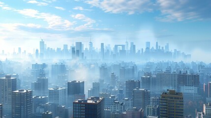 Fototapeta premium A cityscape with many skyscrapers and a blue sky