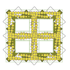 Rahmen4 fach mit kreis und 3 Eck Muster gruen und gelb