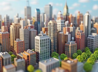 Obraz premium Small City with Big Buildings and a Park