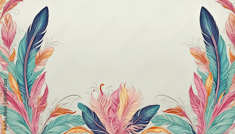 Poster ai-generated detailed feather pattern border with vibrant colors for design elements
