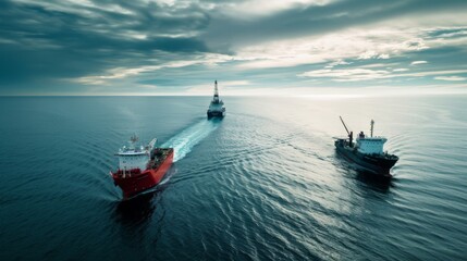 Supply vessels transporting goods to an offshore drilling site, supporting remote operations