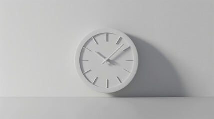 Simple white wall clock centered on a plain, light gray background, embodying minimalist design.