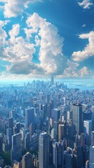 New York Cityscape with Blue Sky and Clouds