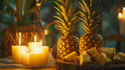 Pineapples and Candles on Table
