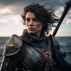 Obraz premium female brawny big medieval soldier in armor