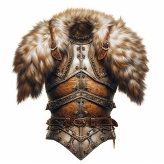 fur pelt armour, fantasy, medieval, plain white background