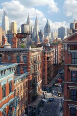 Obraz premium Cityscape with tall buildings and a water tower on the roof
