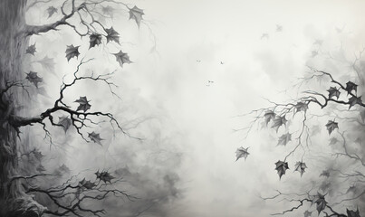 Monochrome Tree With Leaves. Generative AI