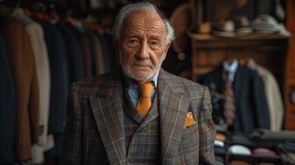 Obraz premium An elderly gentleman exuding confidence in a tailored suit, epitomizing timeless elegance and sophistication.