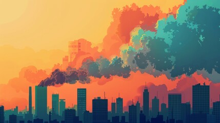 Fototapeta premium A city skyline with a large cloud of smoke in the background